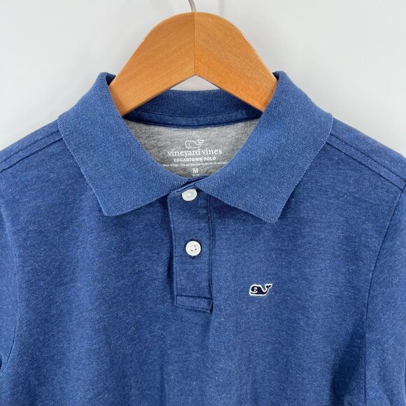Vineyard Vines M Blue Edgartown Knit Polo Shirt Whale Logo Boys Short Sleeve - Picture 9 of 10
